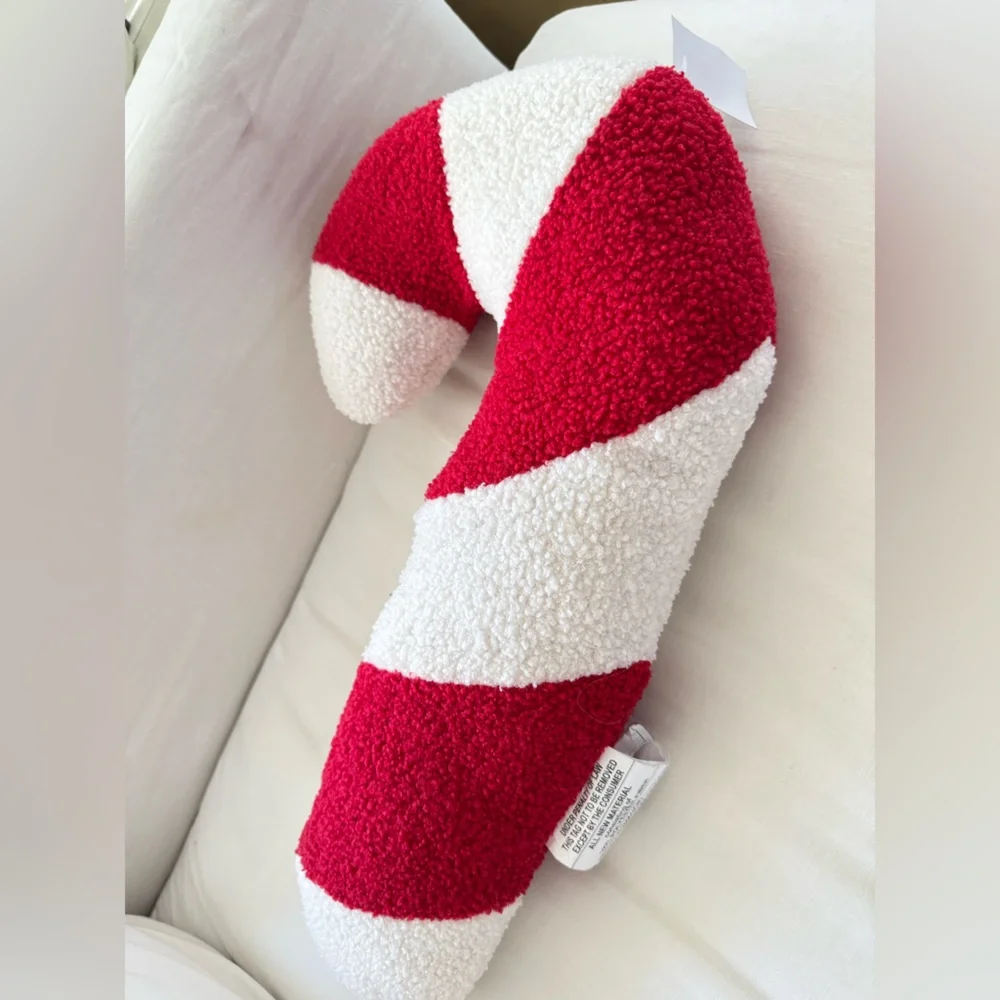 Red and White Candy Cane Plush Christmas holiday pillow Sherpa